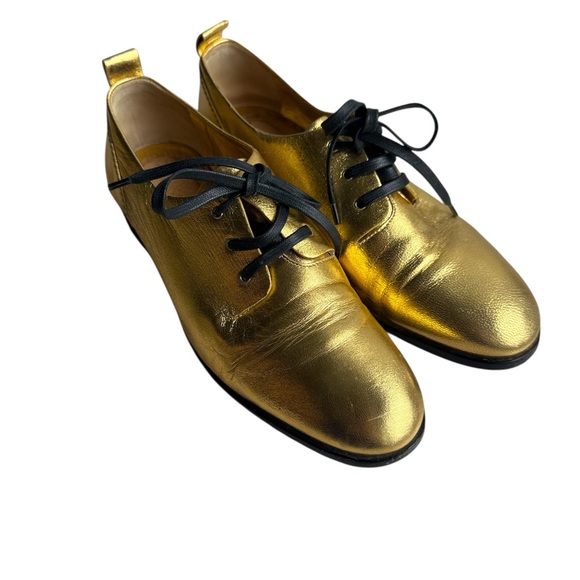Jil Sander Shoes - Jil Sander Navy Gold Oxford Shoes with Classic Design size 36